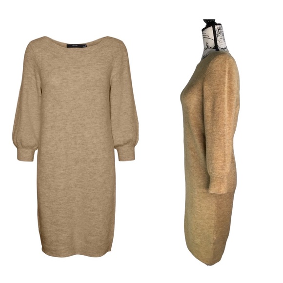 Vera Moda Balloon Sleeve Knit Sweater Dress  in Wheat Size Small (Fits like a M) - Picture 3 of 16